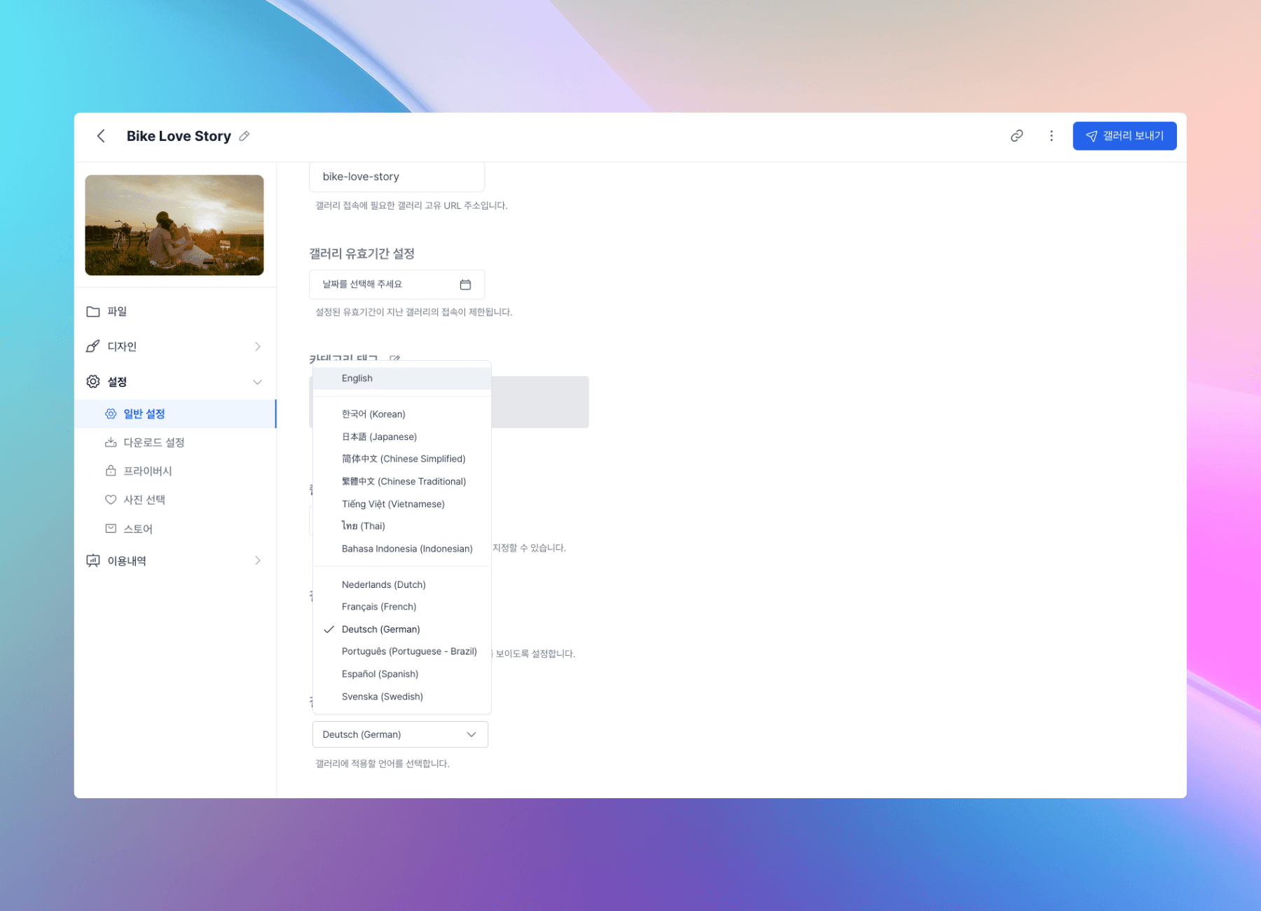 Pixpics 藝廊語言設定選項