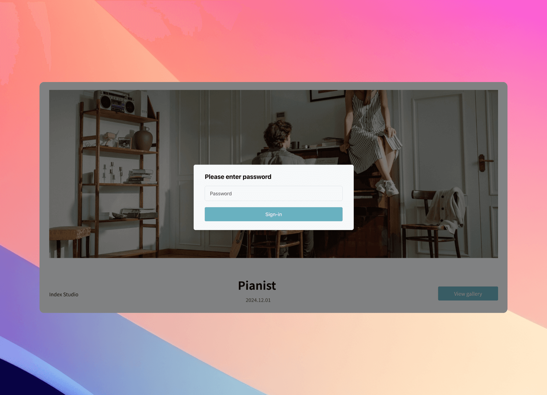 Pixpics gallery password protection settings screen